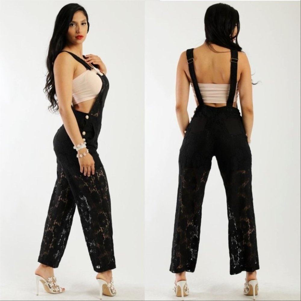 ELIZA Black Lace Jumpsuit / Overalls - Picture 4 of 5